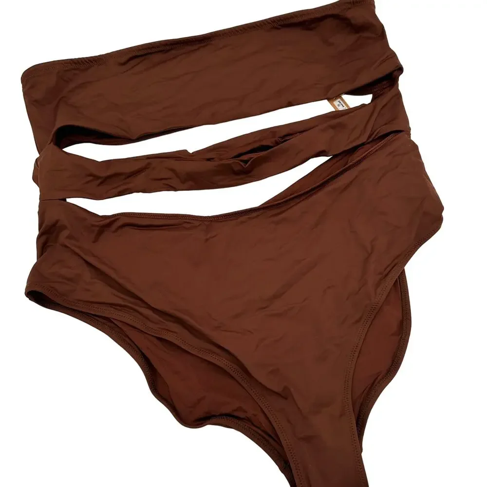 Skims Cocoa Brown Recycled Swim Cut Out Strapless Cut Off Monokini NWT Size 4X
